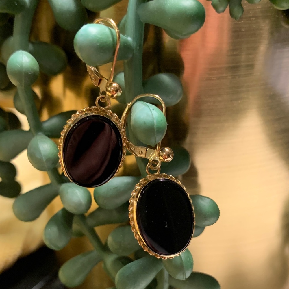 Black Onyx and gold earrings